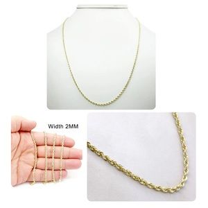 24” 14K Yellow Gold Over 925 Sterling Silver 2MM Brazilian Rope Chain, Brand New
